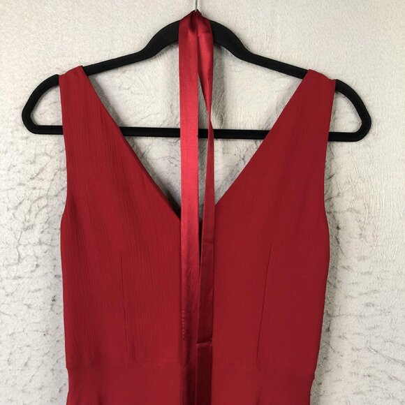 Donna Morgan Dress Womens 6 Red Silk Midi V Neck Pleated Bodice Formal Cocktail - Picture 8 of 15